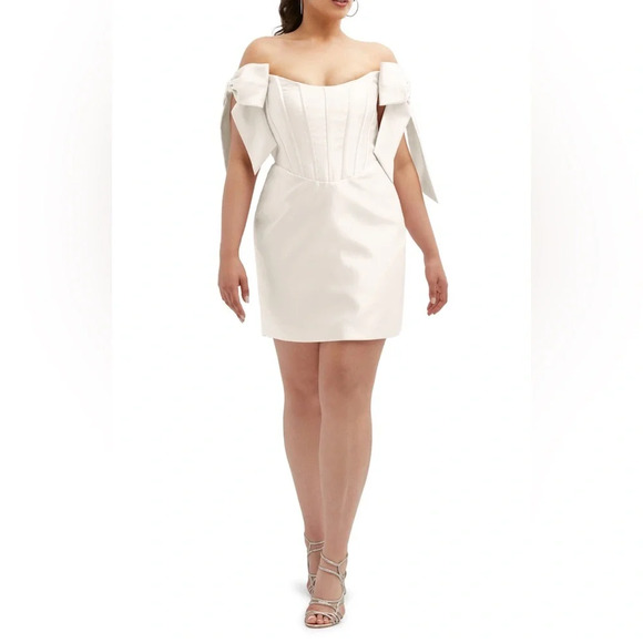 NWT Alfred Sung Satin Off-the-Shoulder Bow Corset Mini Dress - size 6 - Picture 4 of 13